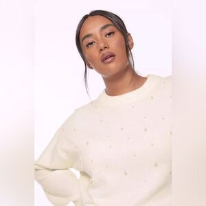 H&M Wool Pearl Studded Oversized Crewneck Sweater Women's Small Preppy Holiday